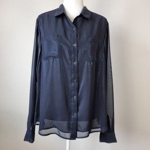 Jones New York Collection Blue Sheen Blouse Size M
